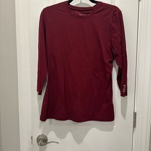 Figs Women's 3/4 Sleeve Ribbed Crew Neck Top - Burgundy